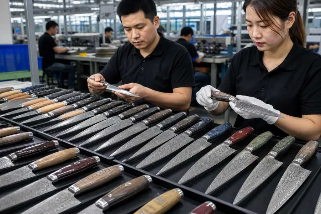 Damascus kitchen knife handle material options for buyers