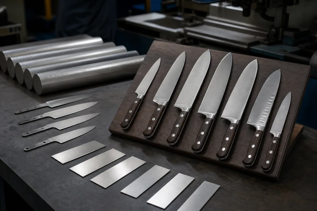 Kitchen Knife Set Logo Engraving Steel Specification Comparison