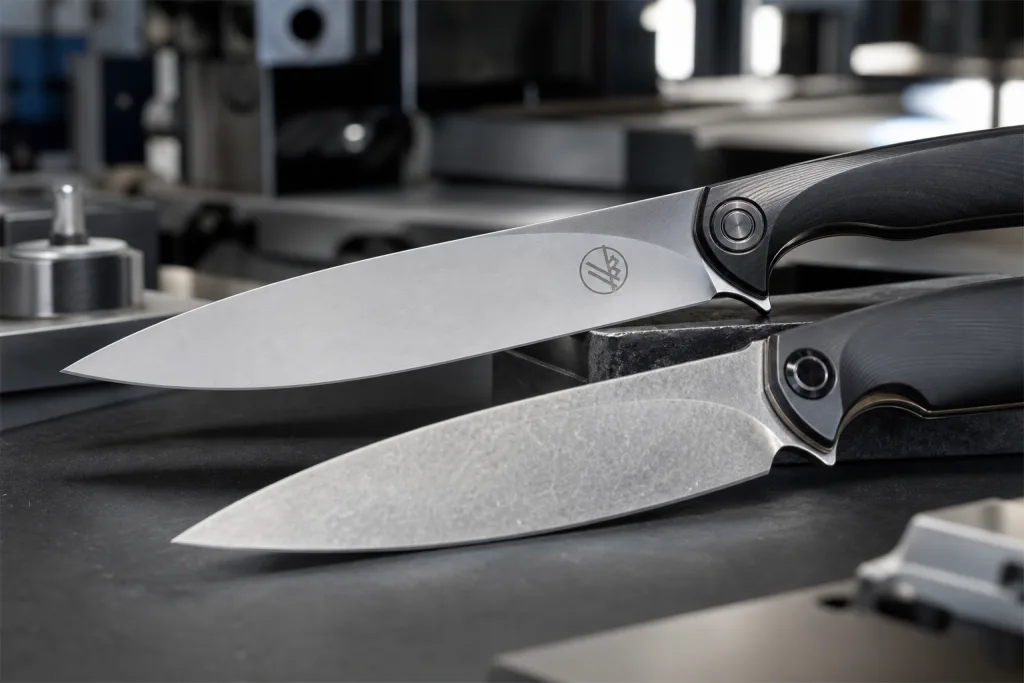 Knife Blade Etch Logo Branding: Laser vs Photochemical