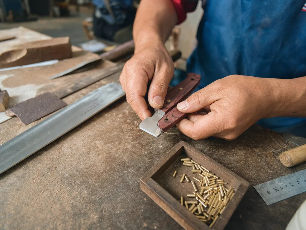 Knife assembly workstation — handle fitting and quality control